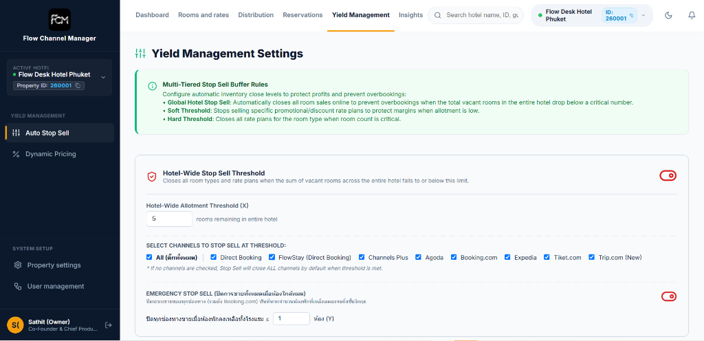 Flow Channel Manager Auto Stop Sell UI